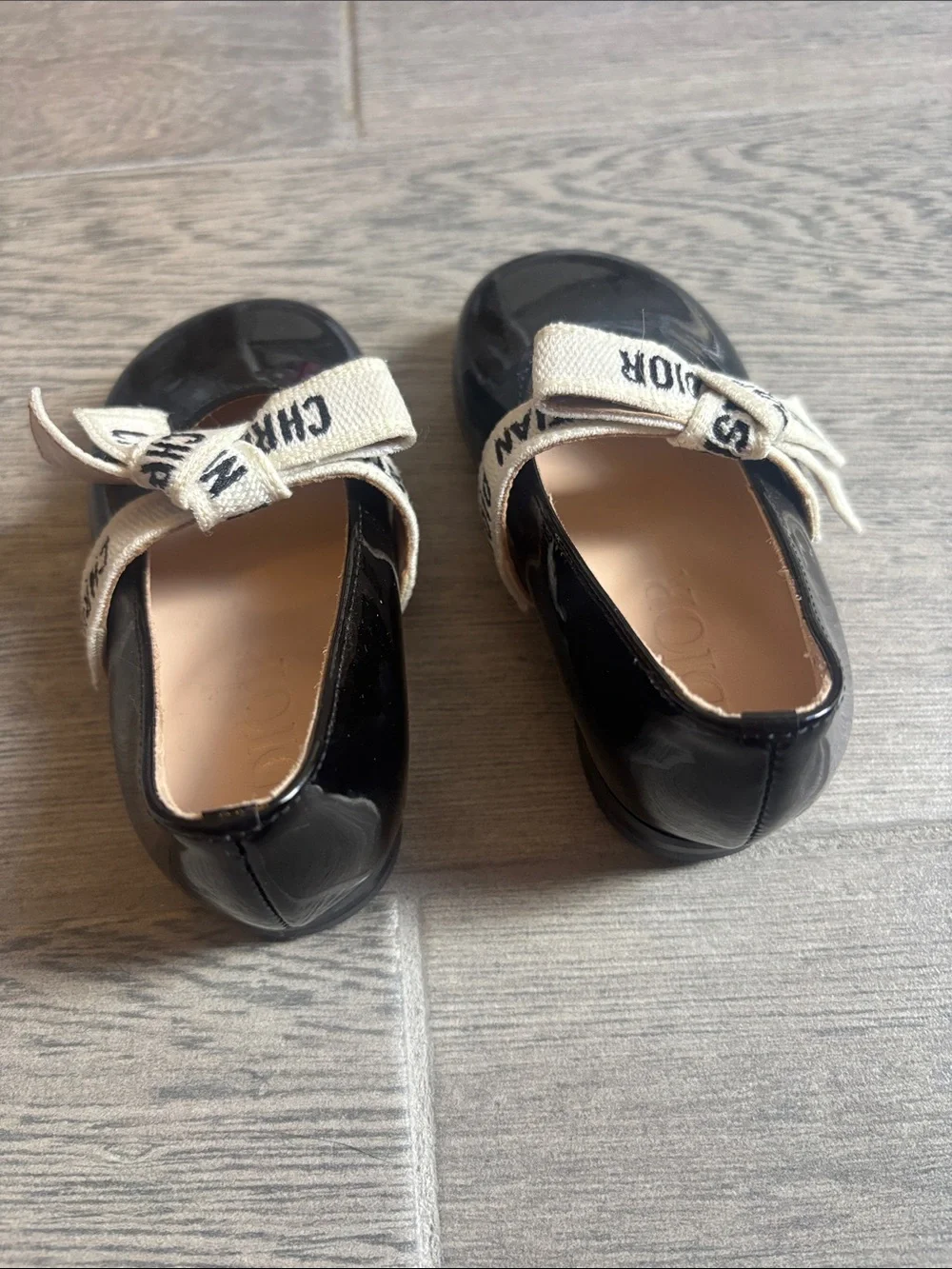 Dior Black Patent Girls' calfskin Mary Jane with Logo Bow Strap